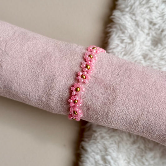 Kinderarmbandje lichtroze bloemetjes